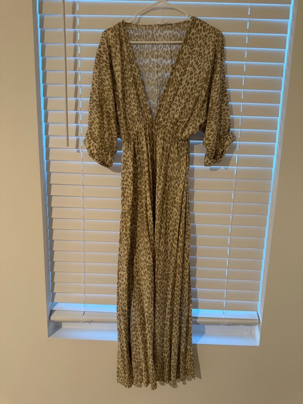 Leopard Print V-Neck Maxi Dress in Tan